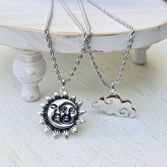 PTLHZ ✦ Sun & Cloud Charms Necklace Set ✦ Silver Rope Chains Celestial NWT - Picture 2 of 9